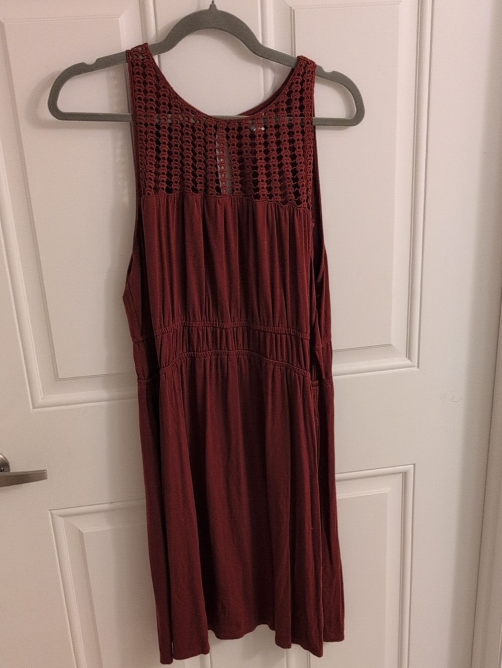 Cato Sleeveless Crochet Yoke Midi Dress in Wine Red